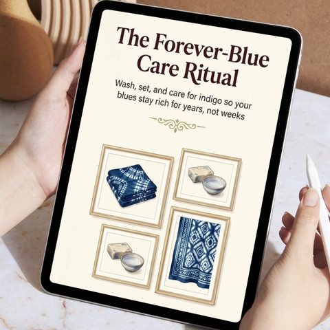 Bonus 1: The Forever-Blue Care Ritual shown on a tablet held in two hands